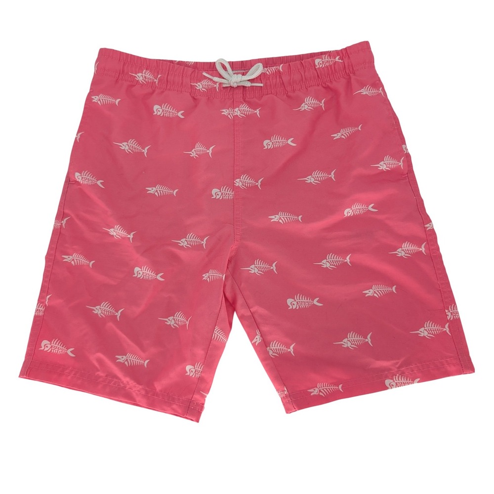 Maamgic Swim Trunks Boys‎ 14/16 Pink Fish Bone Skeleton Mesh Lined Board Shorts